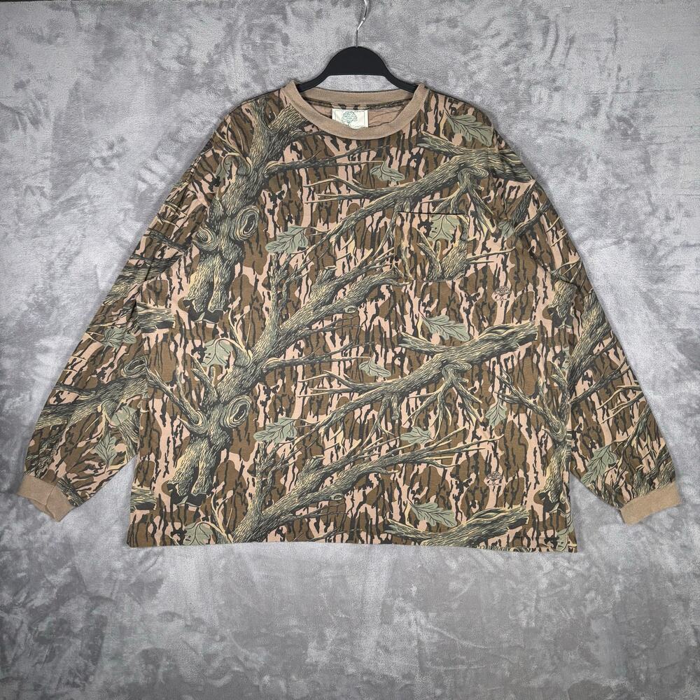 Vintage Mossy Oak Tree Bark Camo Pocket Long Sleeve Shirt Size XXL Made in USA